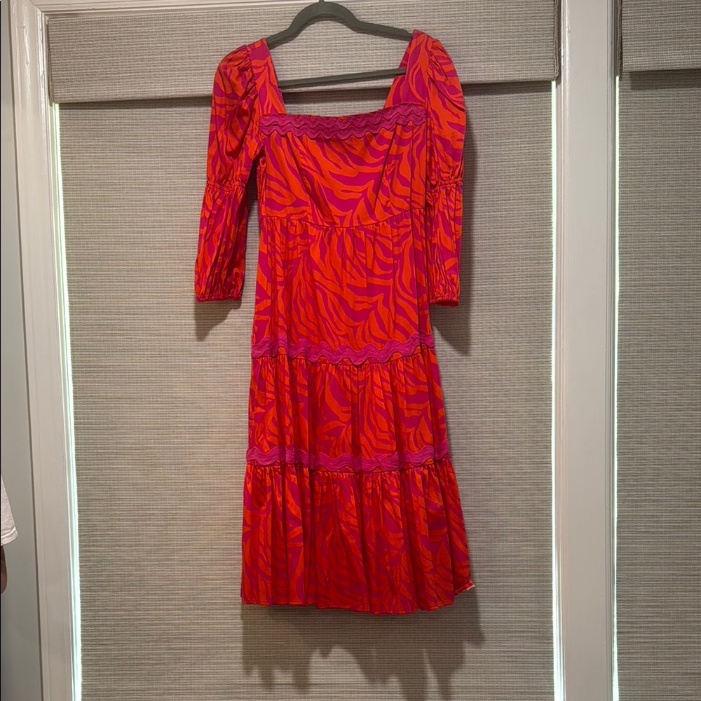 Alden Adair Red Square Neck 3/4 Sleeve Sundress